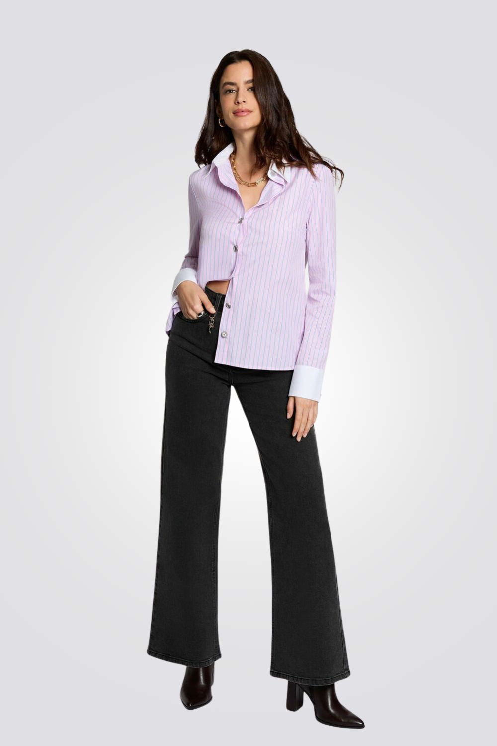 מכנסי ג'ינס לנשים בגזרה רחבה בצבע שחור | מורגן 