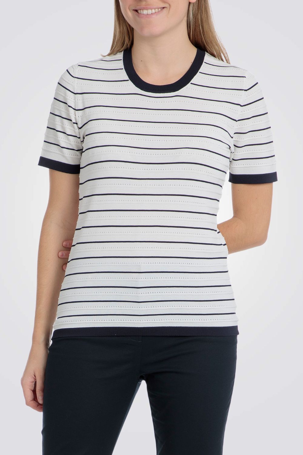 סריג שרוולים קצרים הדפס פסים 