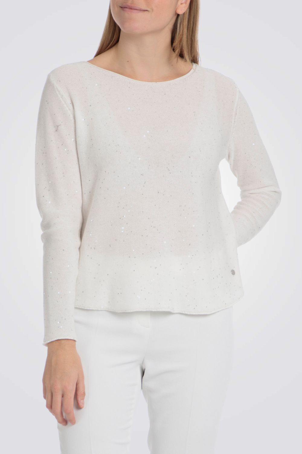 סריג דק דיטיילס פייטים בצבע לבן