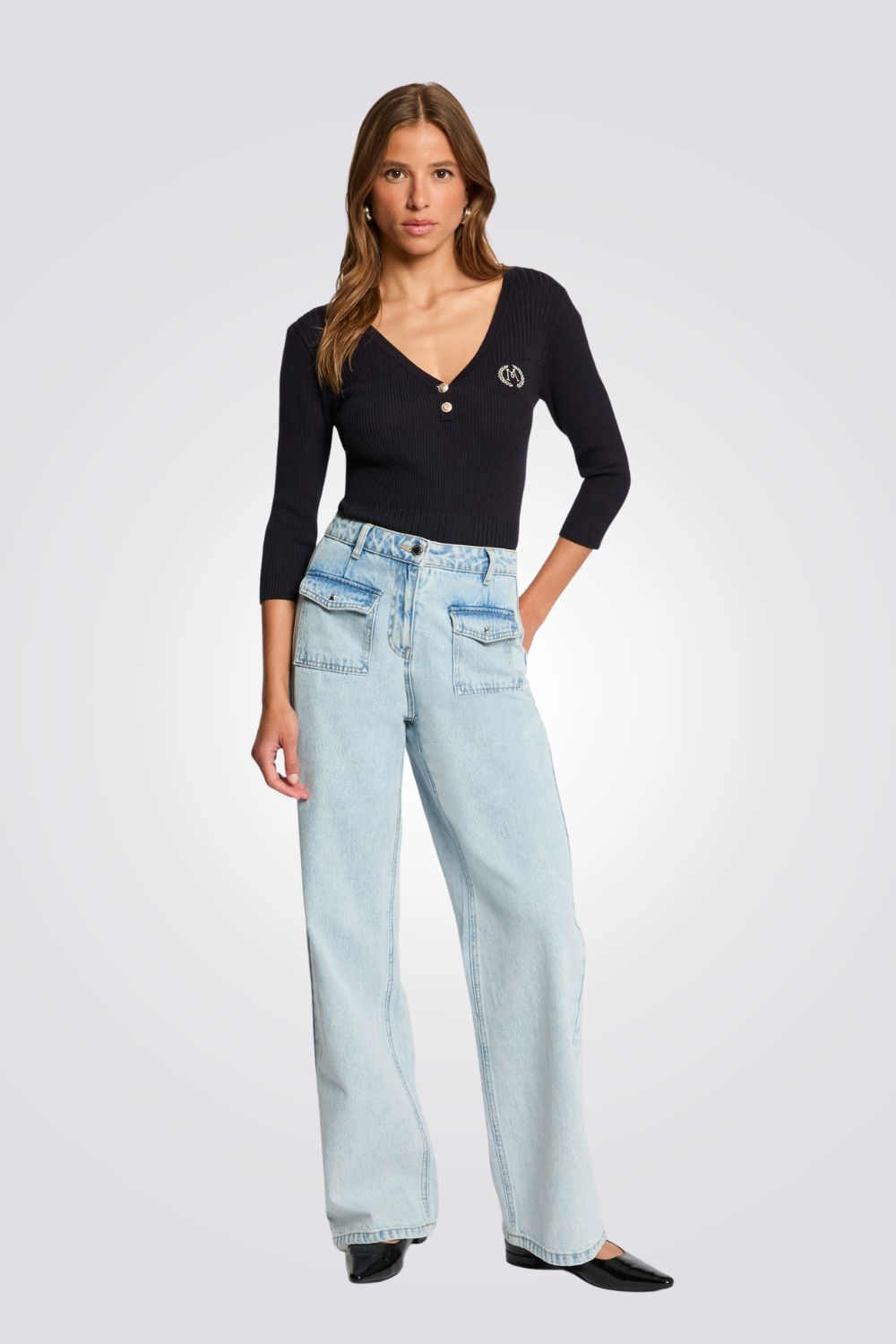 חולצת סריג בצבע נייבי לנשים | מורגן