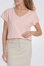 טישירט שרוולים עם עיטורים בצבע ורוד