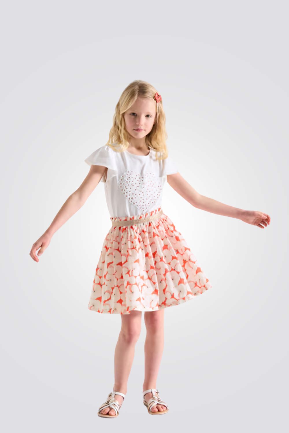 חצאית פרחונית לילדות בצבע כתום