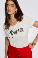 חולצת טישירט לנשים בצבע לבן עם הדפס | מורגן 