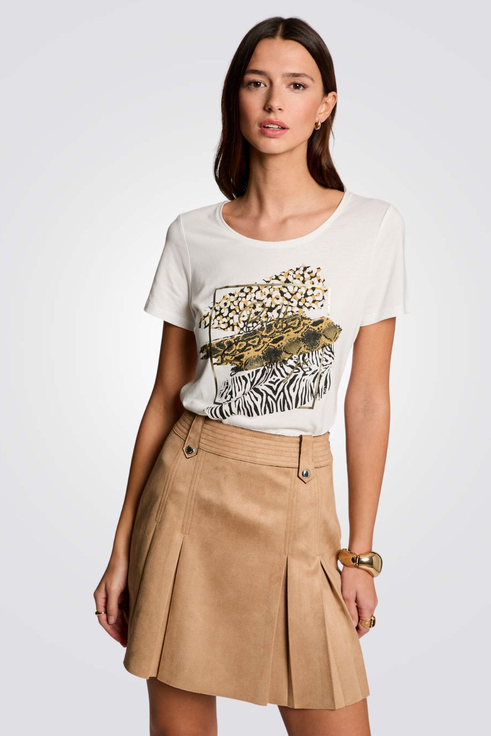 טישירט הדפס ANIMAL בחזית בצבע לבן