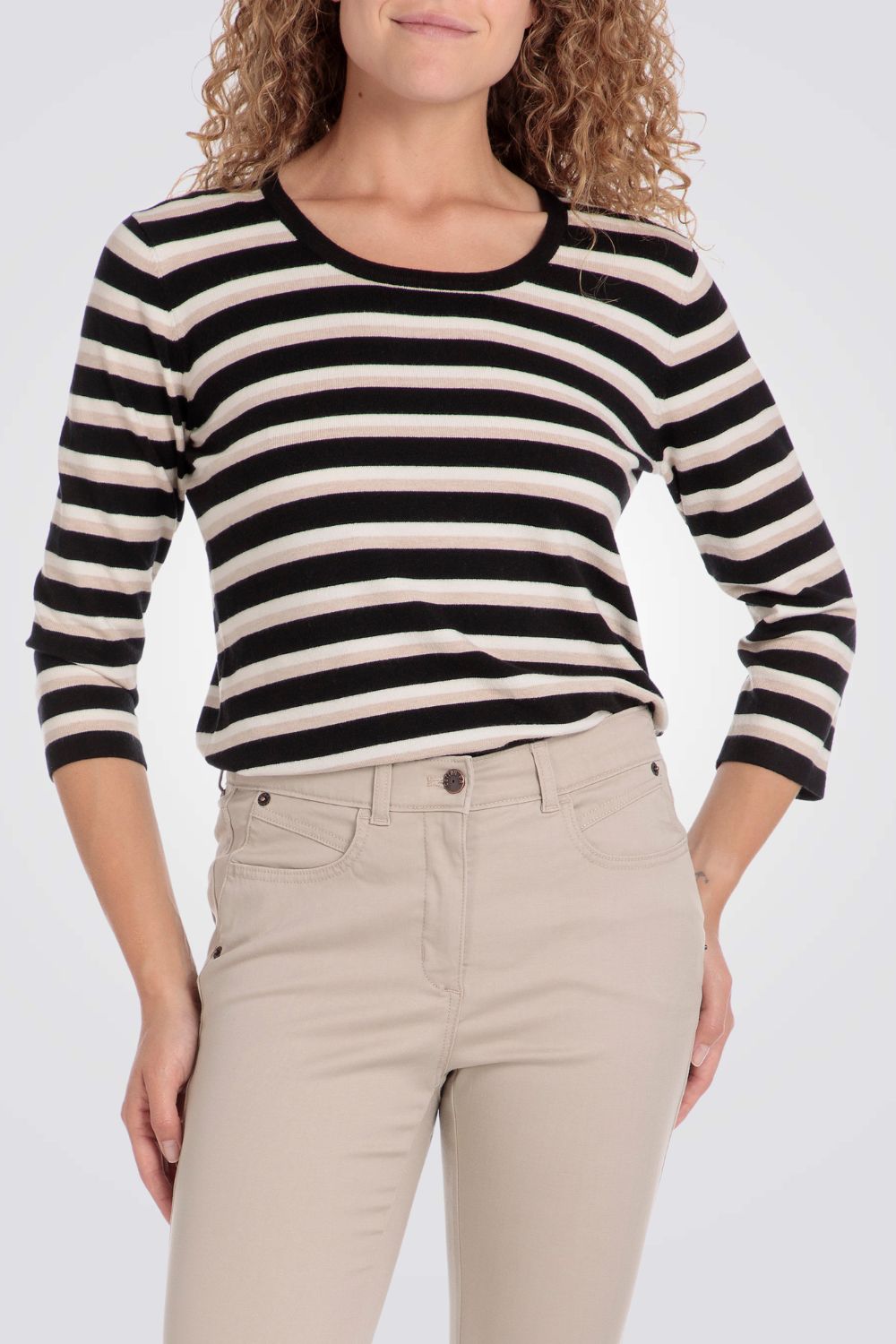 טישירט פסים שרוולי שלושת רבעי