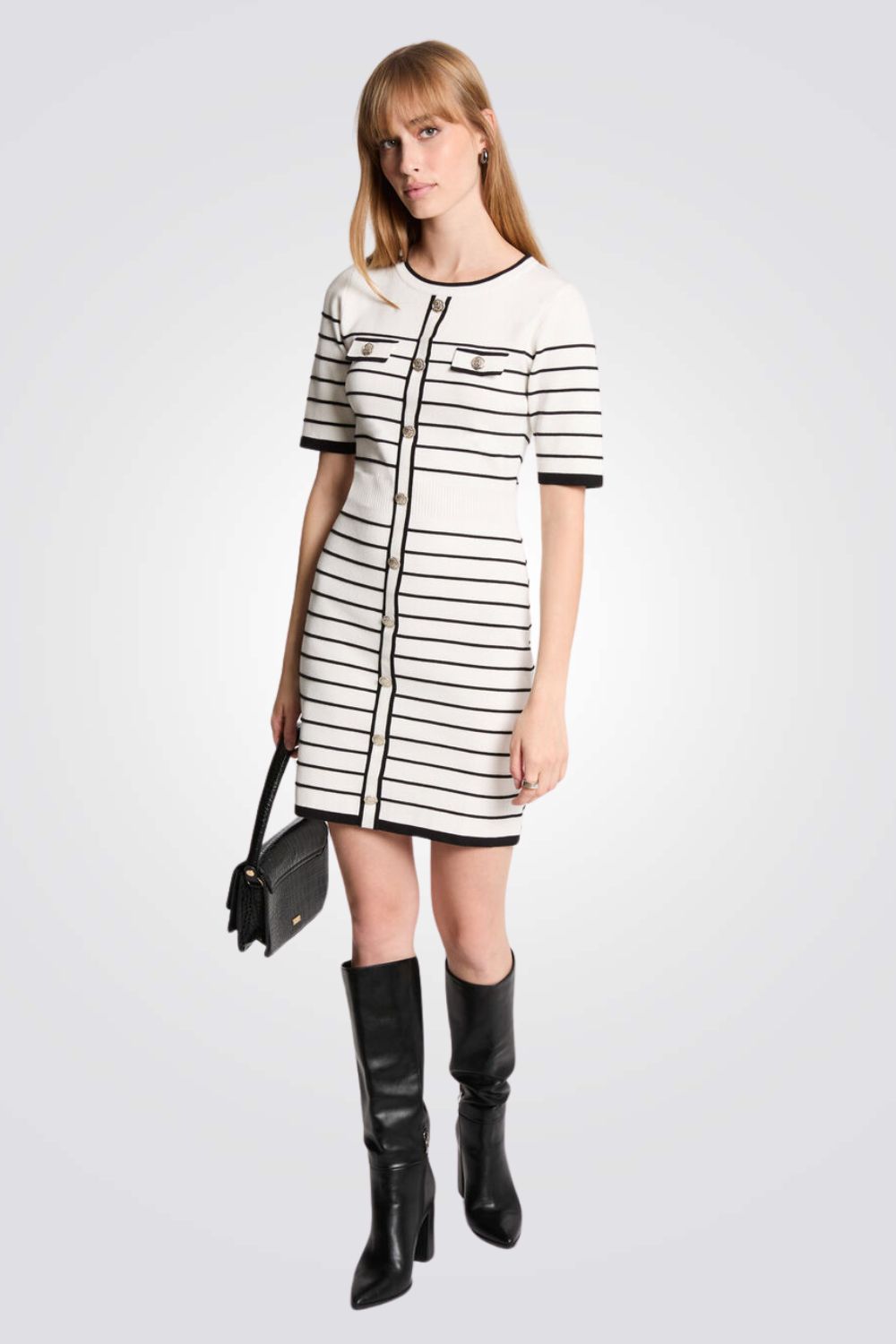 שמלת סריג קצרה הדפס פסים