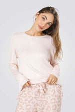 סט פיג’מה ריב LEOPARD ורודה