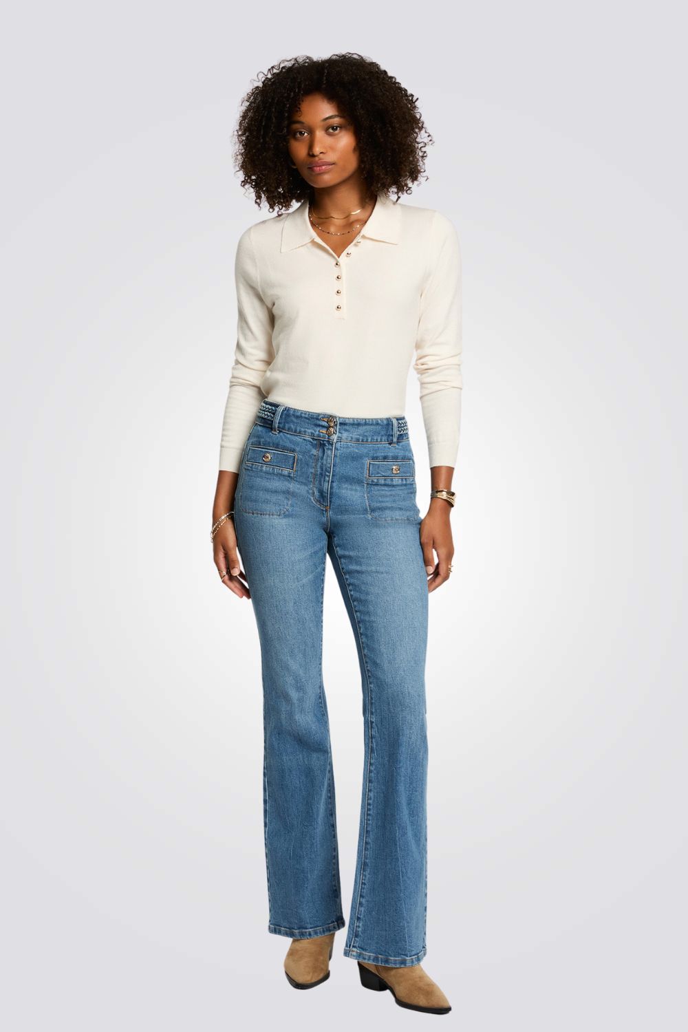 חולצת סריג עם צווארון פולו לנשים | מורגן