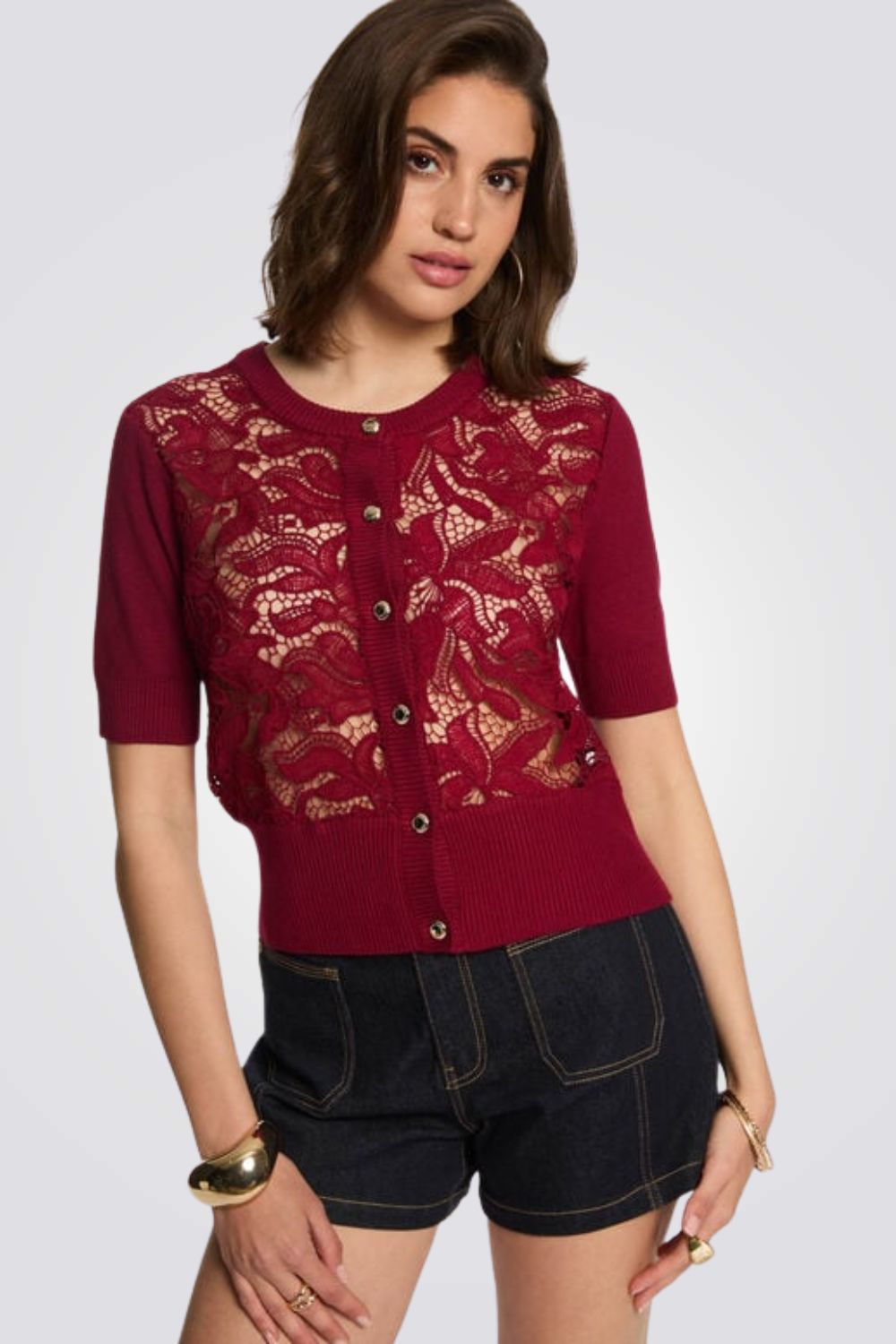 קרדיגן קצר לנשים בצבע בורדו | מורגן 
