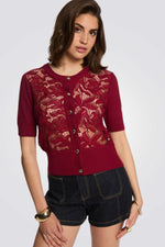 קרדיגן קצר לנשים בצבע בורדו | מורגן 
