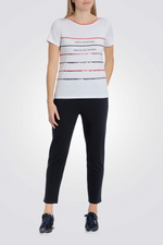 חולצת טי שירט קצרה בצבע טלק עם פסים ופאייטים