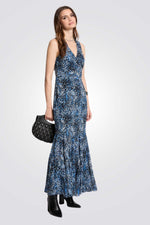 שמלת מקסי הדפס מנומר בצבע כחול