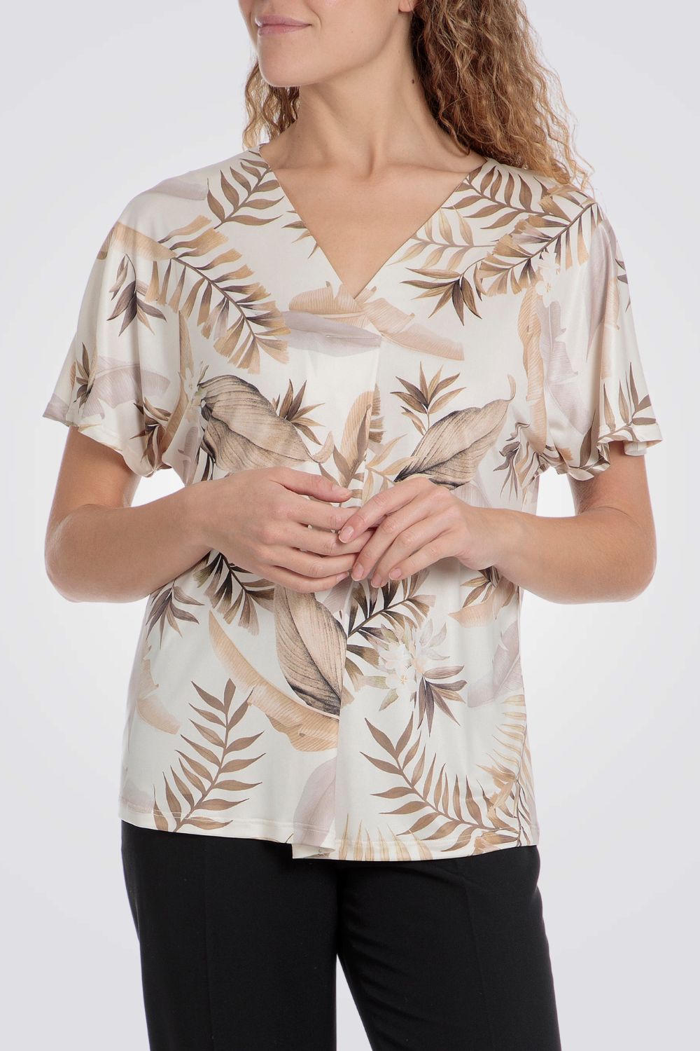 טישירט הדפס עלים בצבע בז'