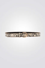 חגורה בהדפס מנוחש אבזם זהוב