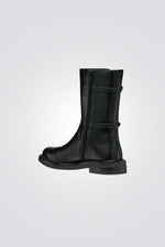 מגפון עור לנשים בצבע שחור | ג'יאוקס
