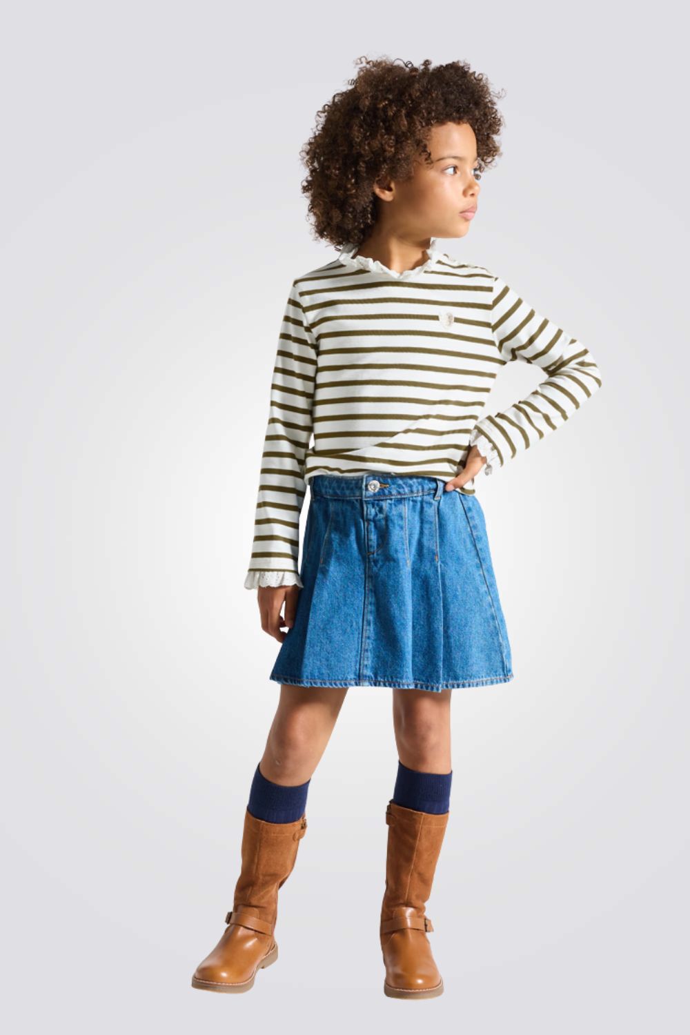 טישירט פסים ארוכה בשילוב תחרה | אוקיידי