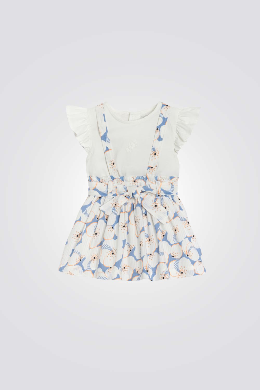 סט חצאית פרחונית עם כתפיות וטישירט לבנה לתינוקות