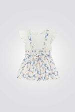 סט חצאית פרחונית עם כתפיות וטישירט לבנה לתינוקות