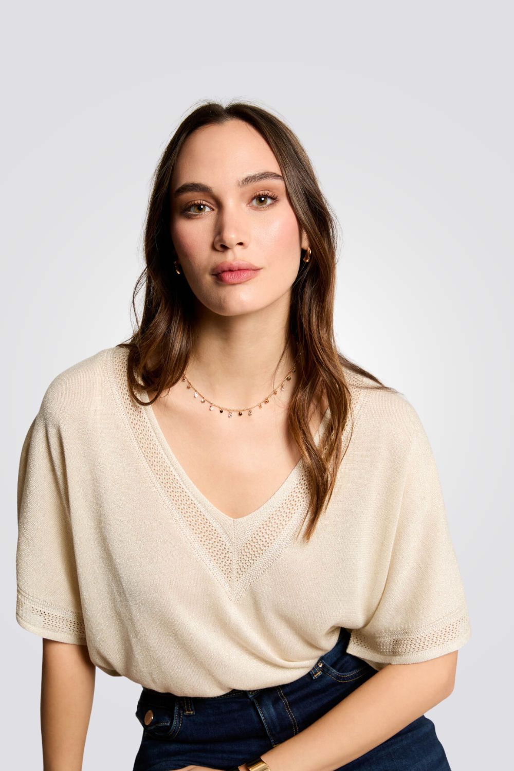 חולצת סריג עם שרוולים קצרים | מורגן 