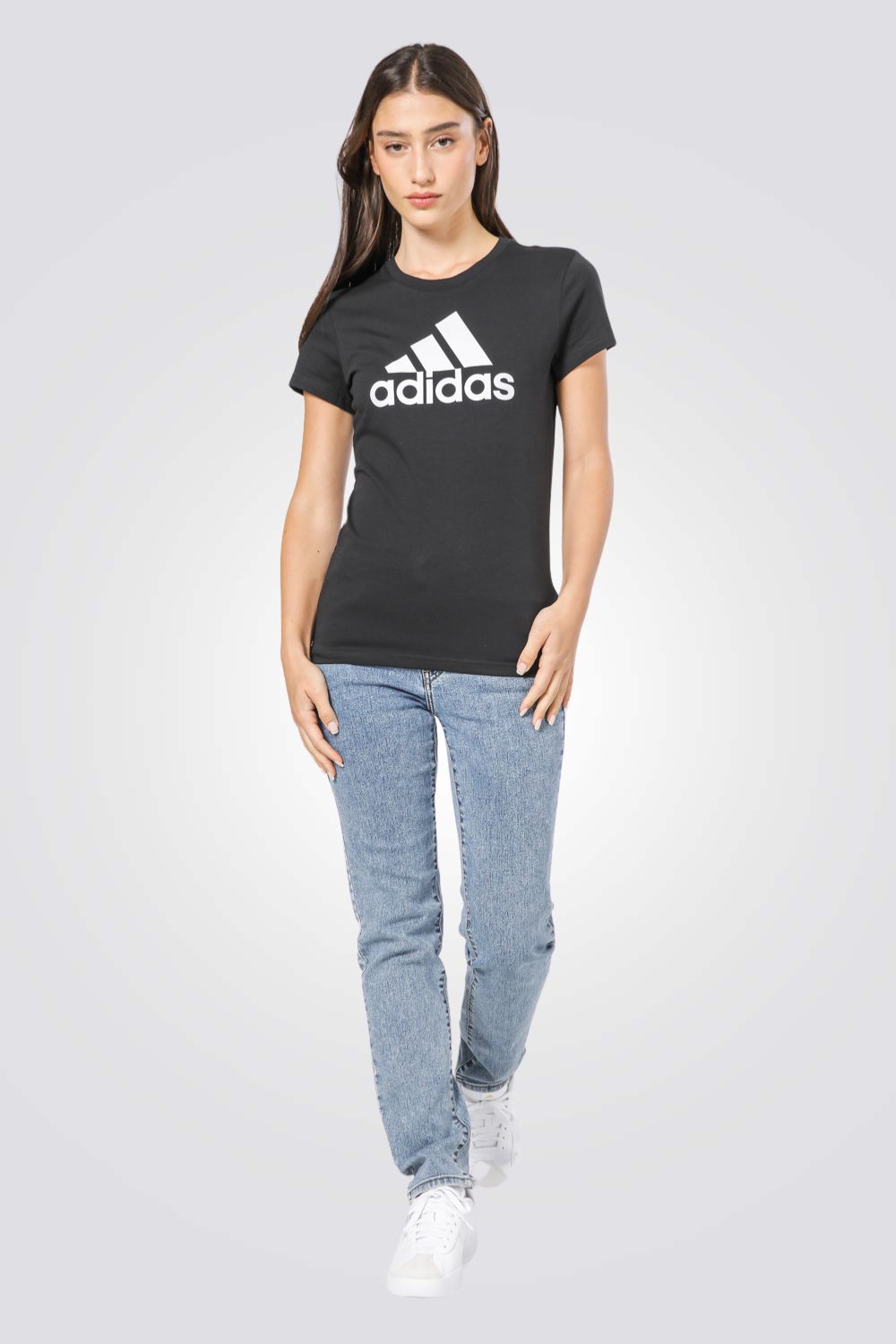 טישירט לנערות ESSENTIALS BIG LOGO בצבע שחור ולבן