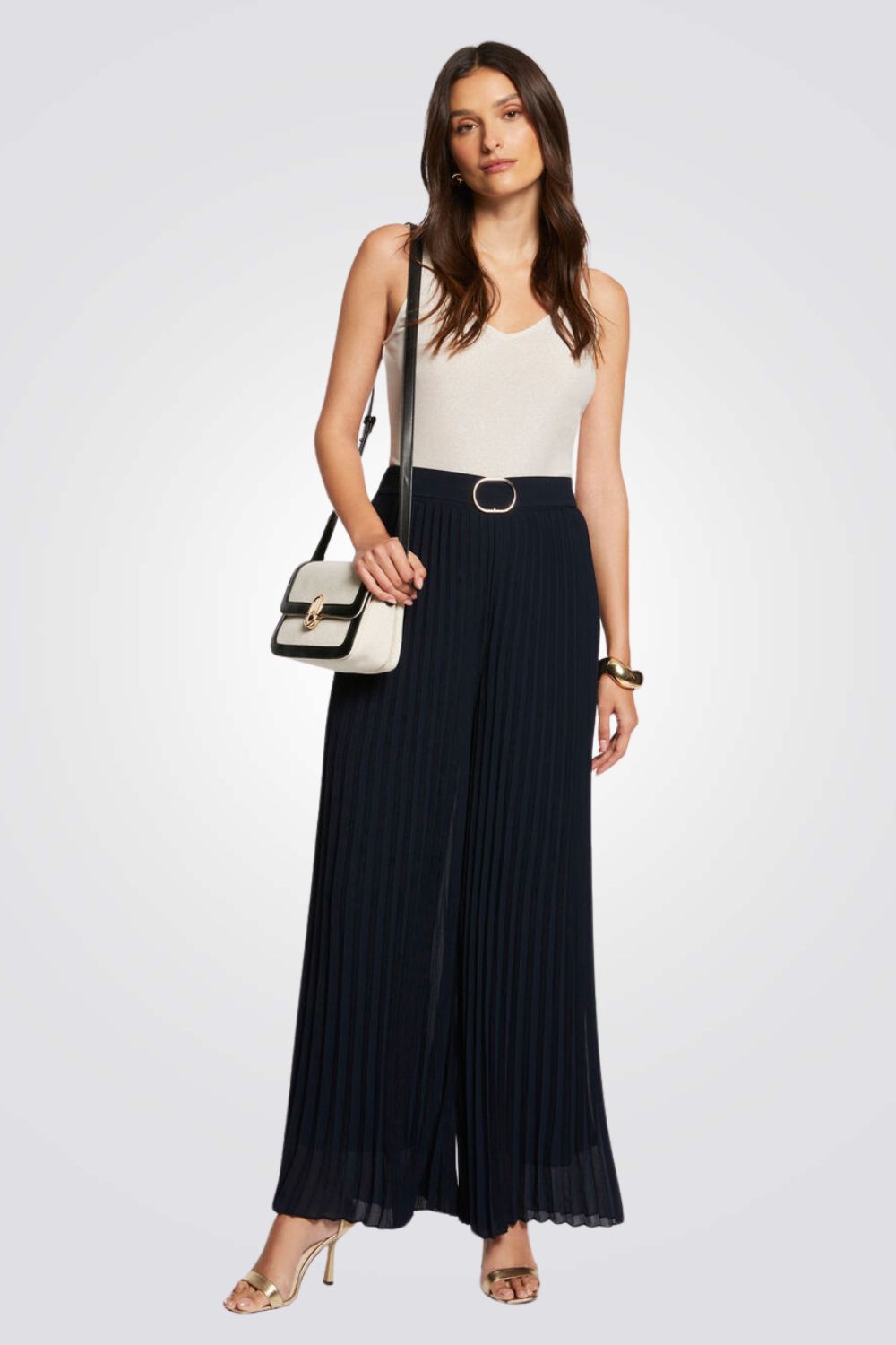 מכנס פליסה רחב בצבע נייבי