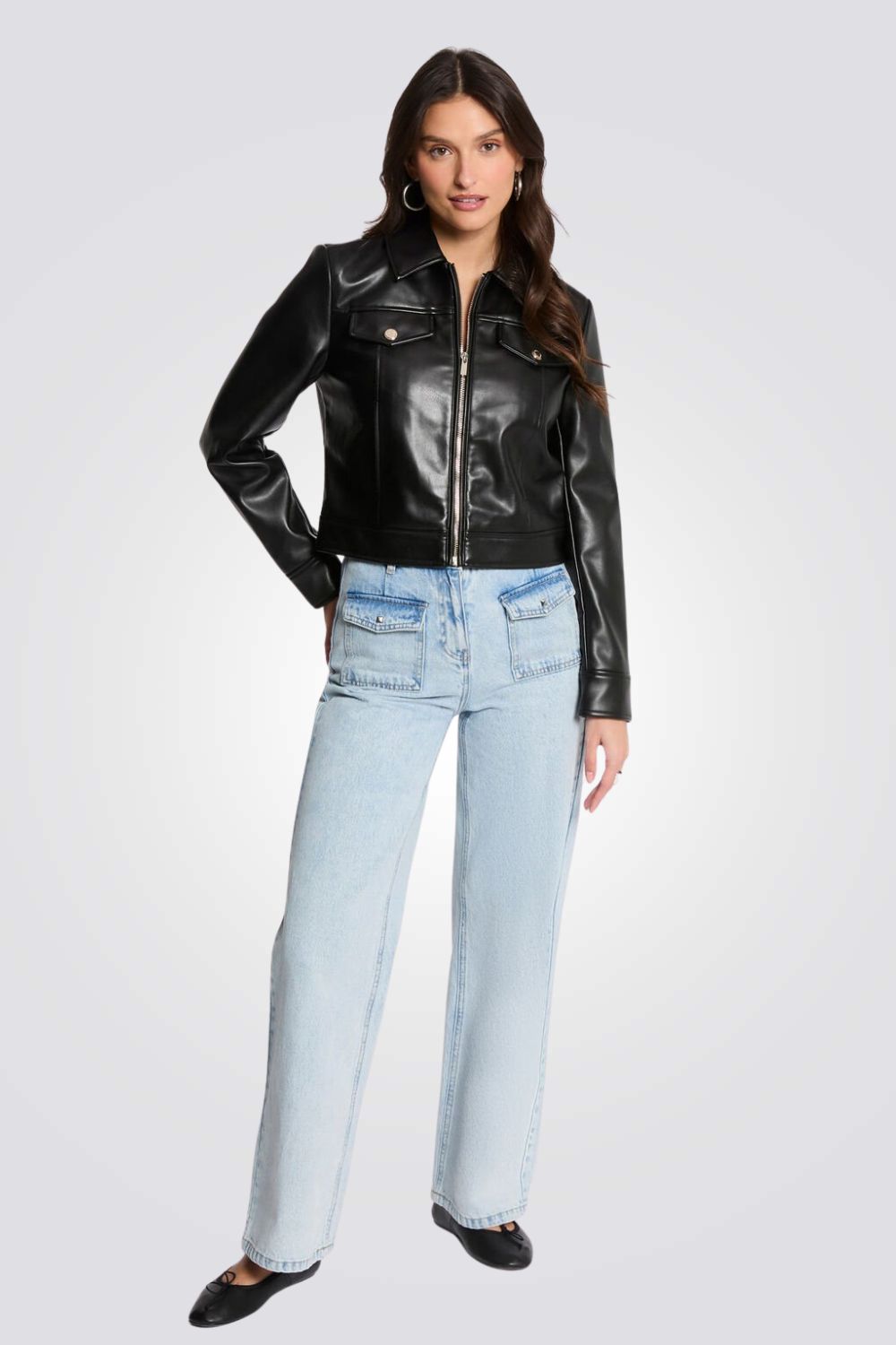 ג'קט דמוי עור לנשים בצבע שחור | מורגן 