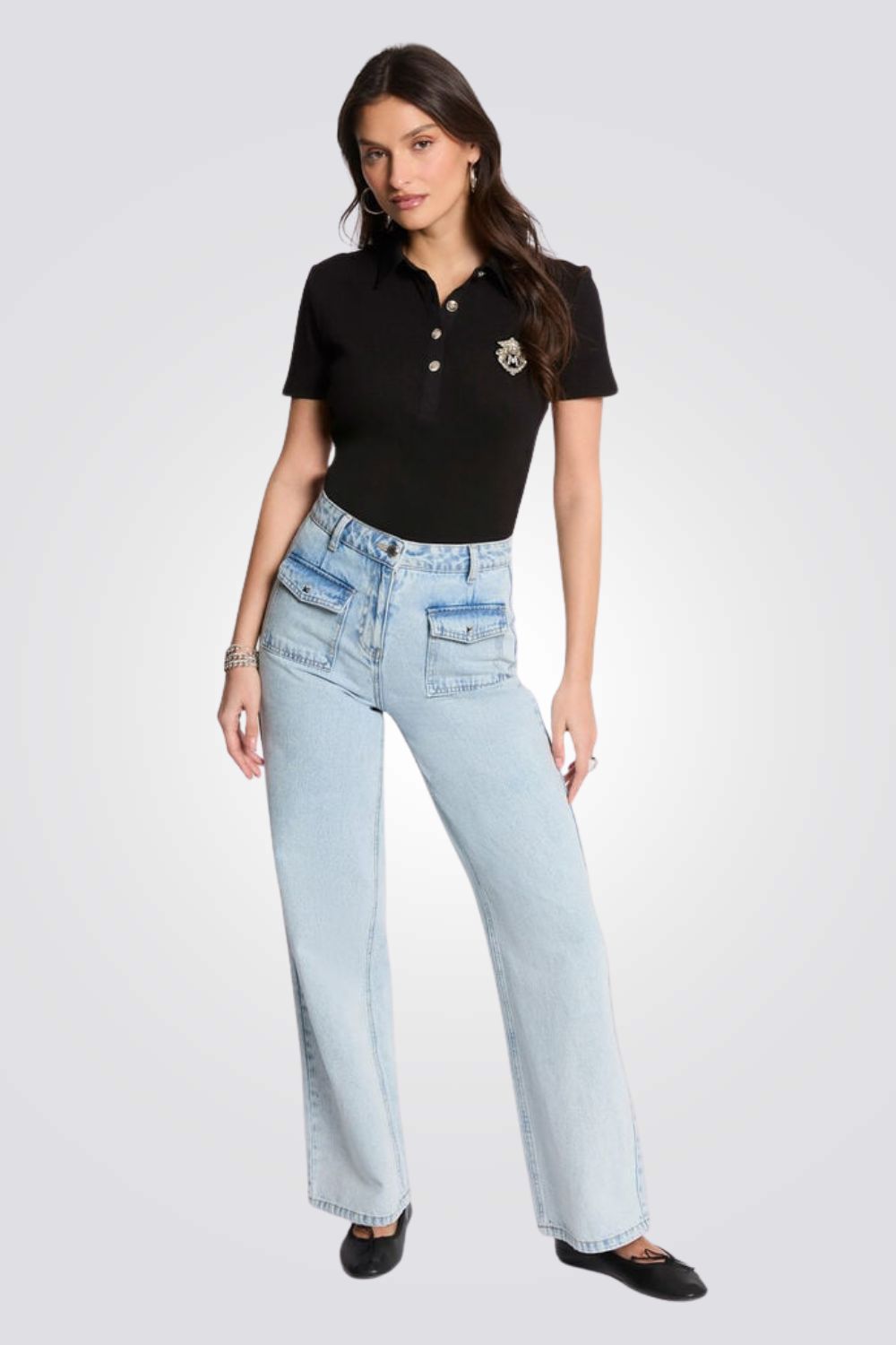 טישירט קצרה לנשים בצבע שחור | מורגן