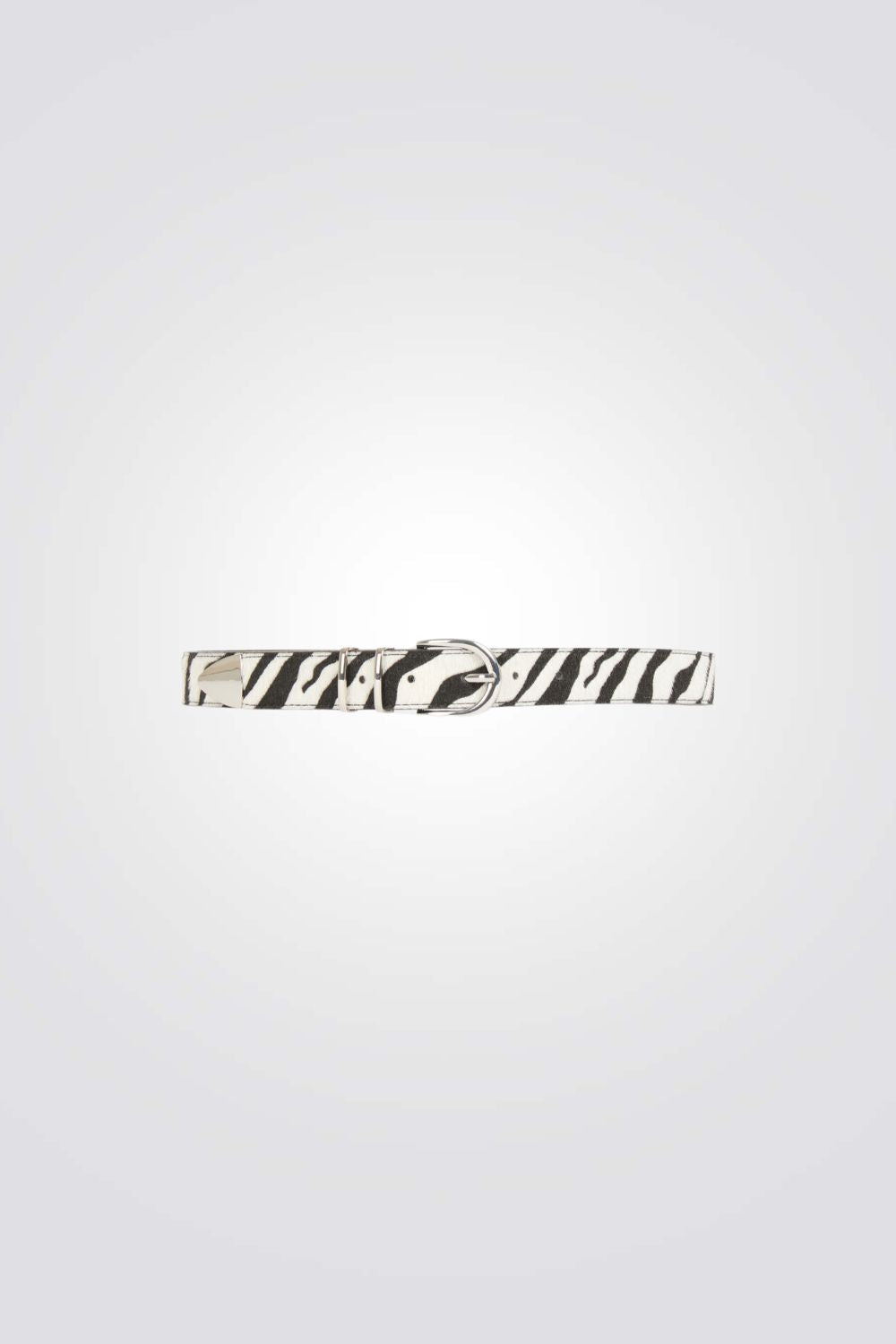 חגורה בהדפס זברה אבזם כסוף
