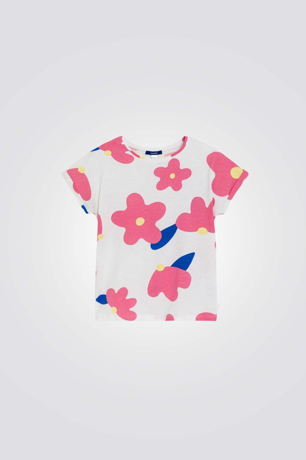 טישירט קצרה לילדות עם הדפס פרחוני 