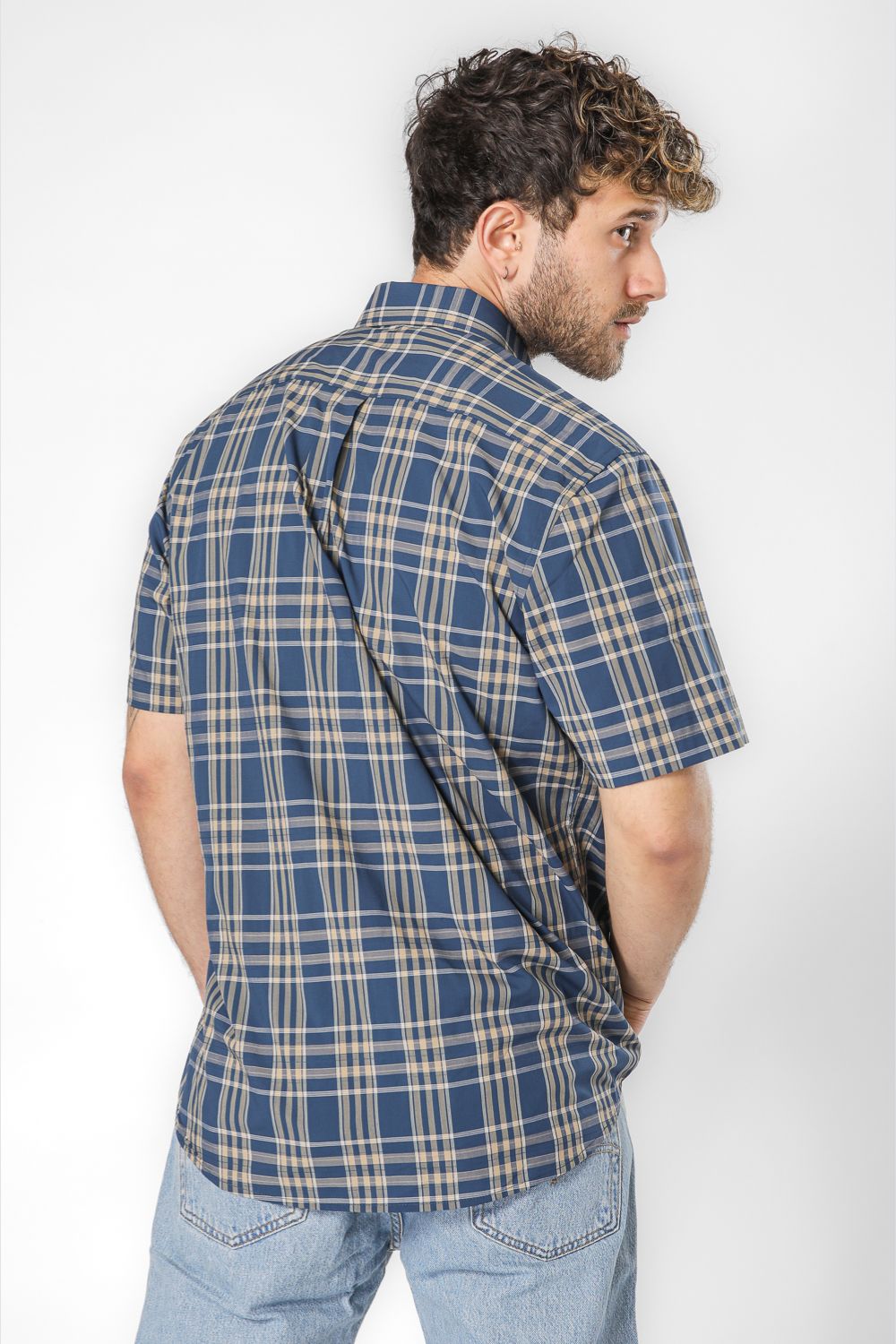 חולצה מכופתרת הדפס משבצות שרוולים קצרים