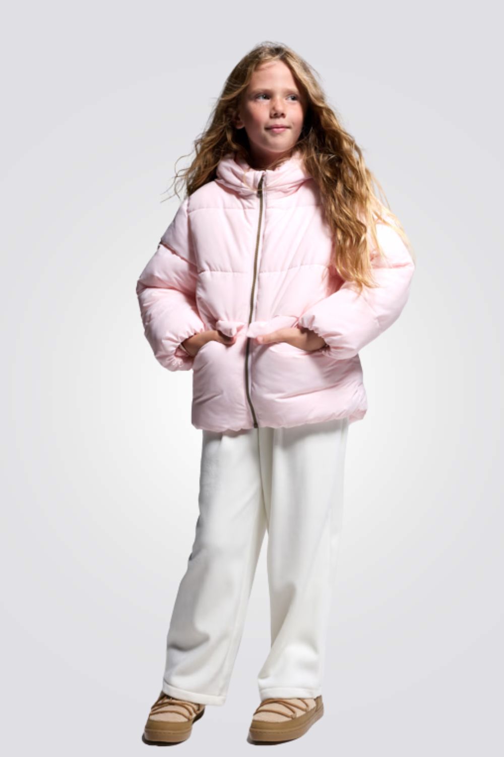 מעיל פוך לילדות בצבע ורוד פסטל | אוקיידי