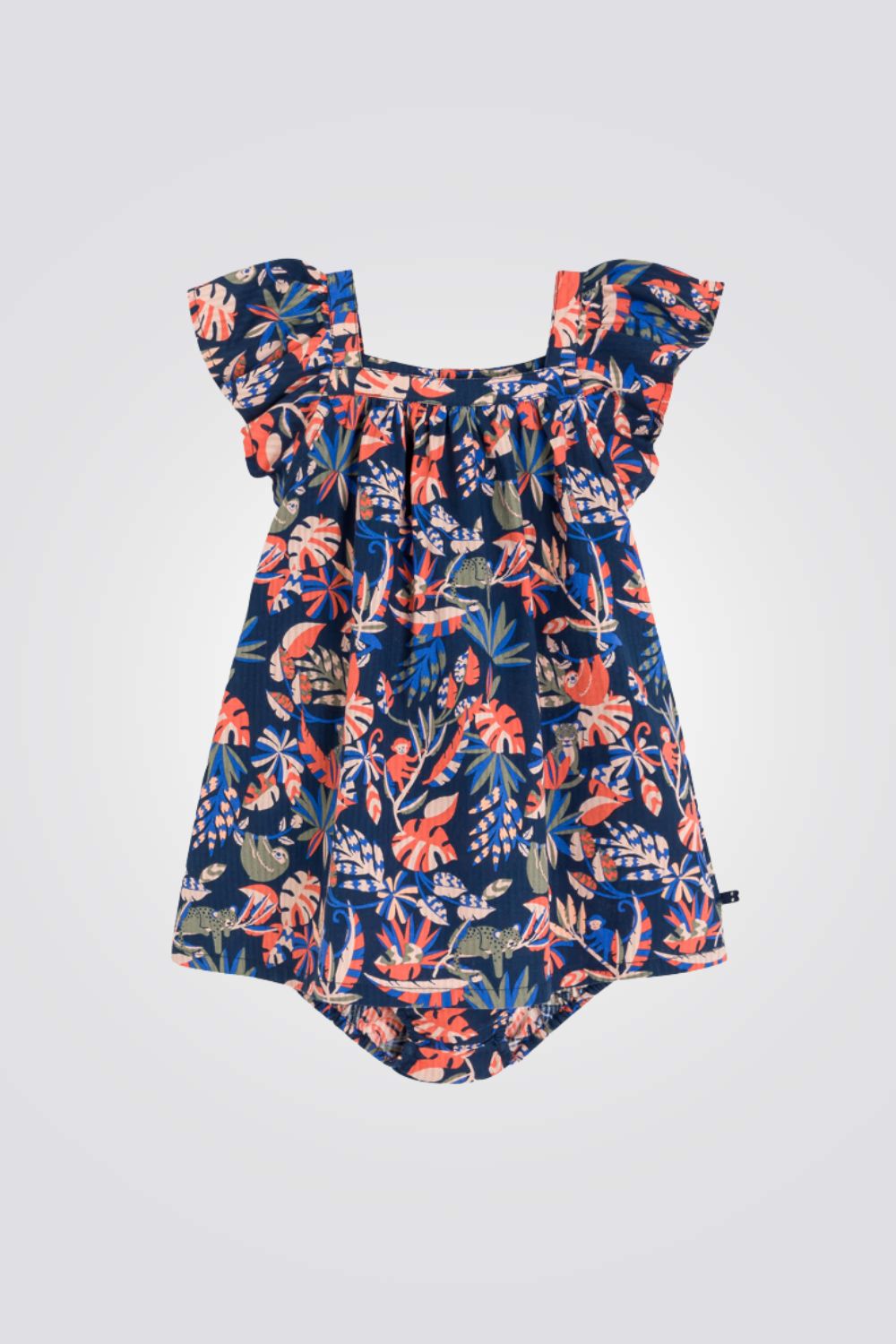 שמלה קצרה בצבע כחול בעיצוב פרחוני 