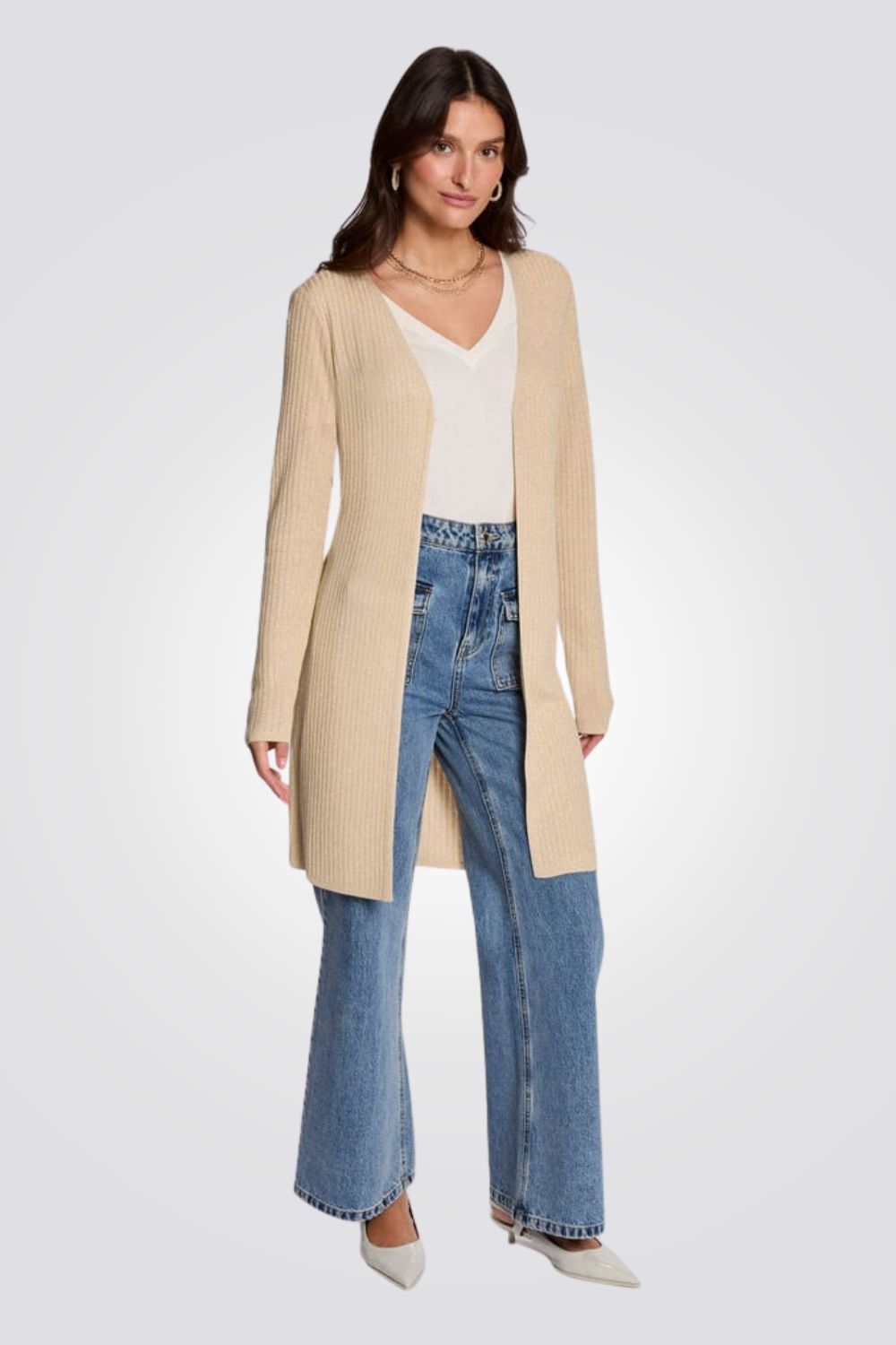 קרדיגן ארוך לנשים בצבע בז' | מורגן