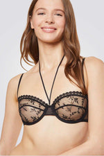 חזיית טול מעוטרת רקמה ללא ריפוד FLIRT שחורה