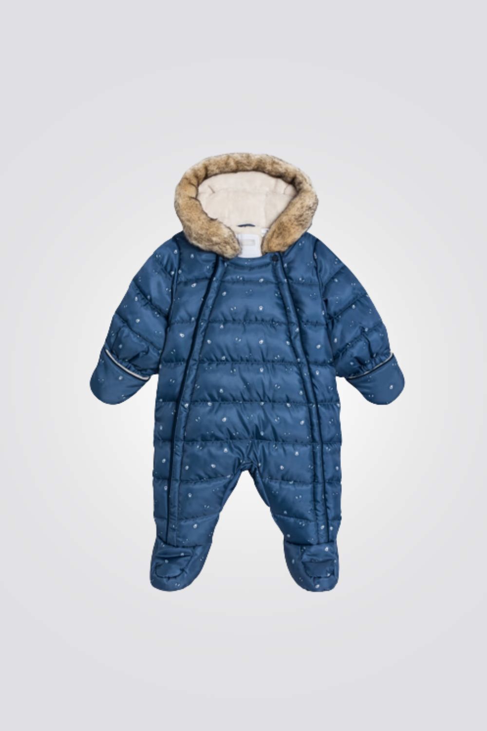 אוברול מעיל לתינוקות בצבע כחול עם הדפס חיות | אובייבי