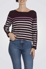 סריג פסים שרוולי שלושת רבעי בצבע חציל