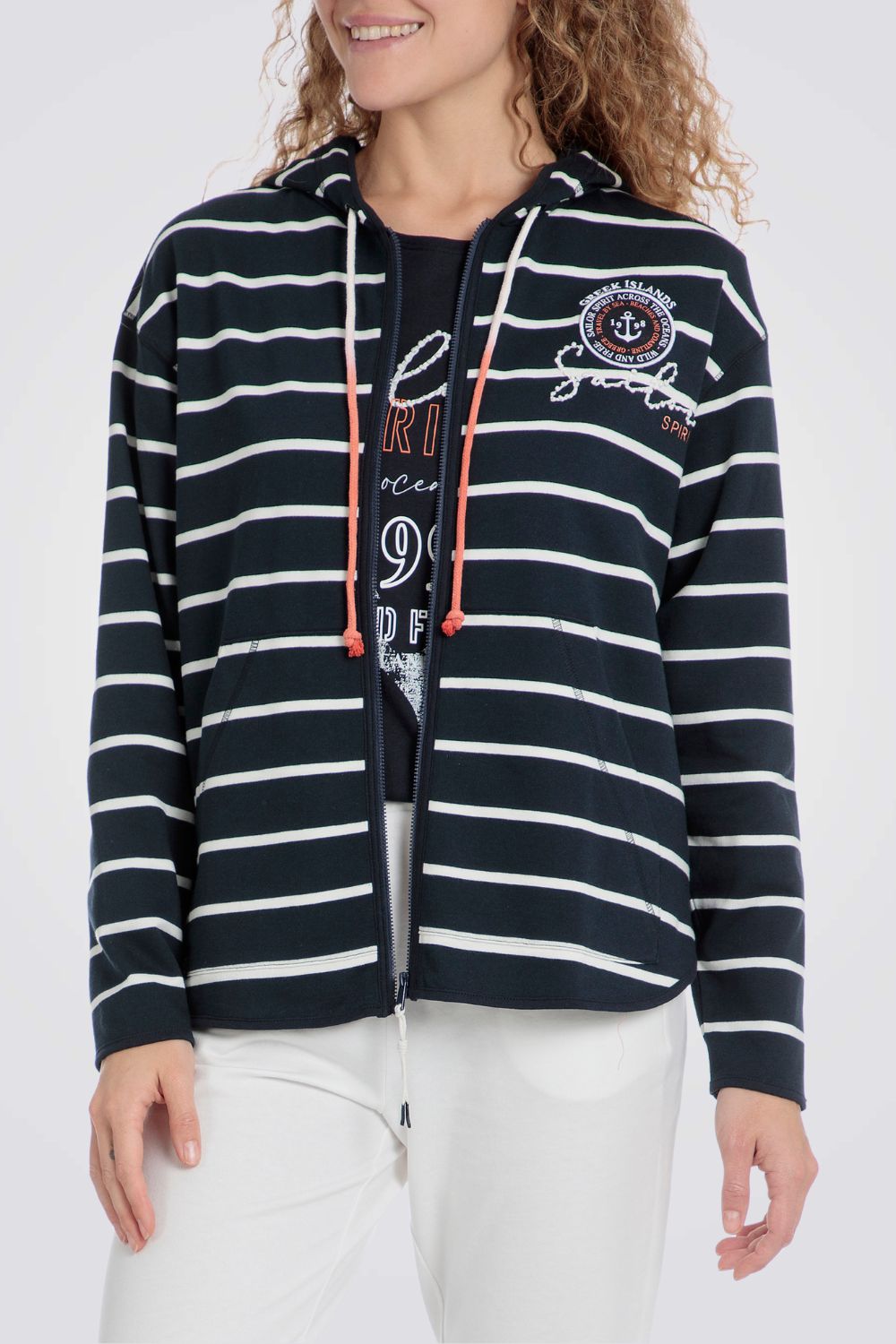 ג'קט ספורט הדפס פסים עם קפוצ'ון