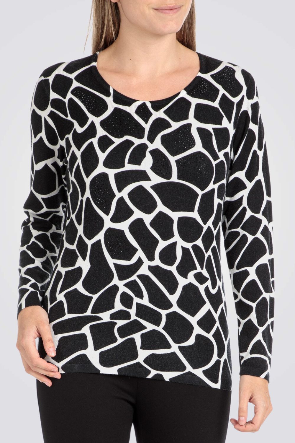 סריג ג'רסי עם הדפס שחור/לבן