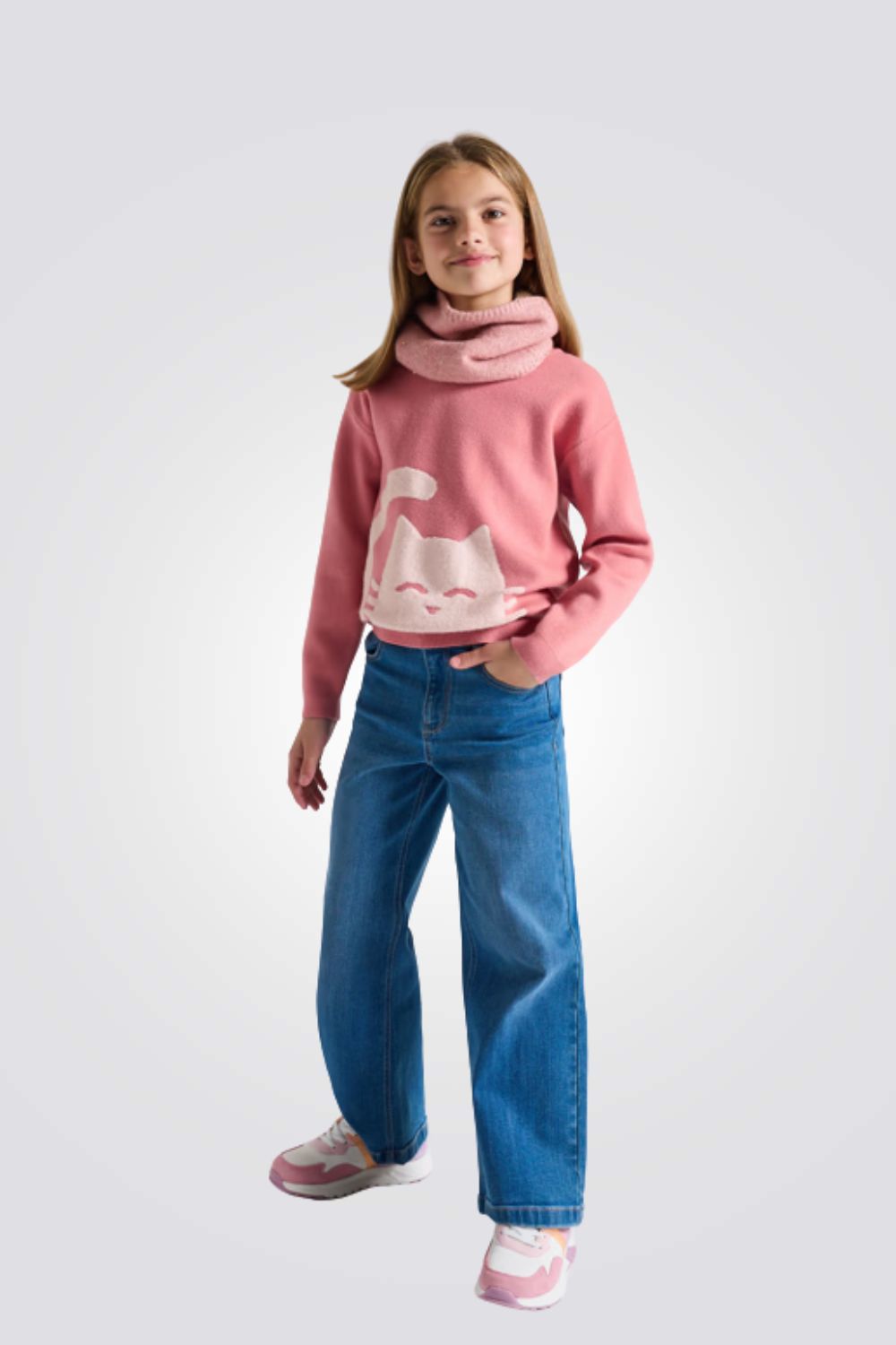 סוודר לילדות עם הדפס חתול | אוקיידי 