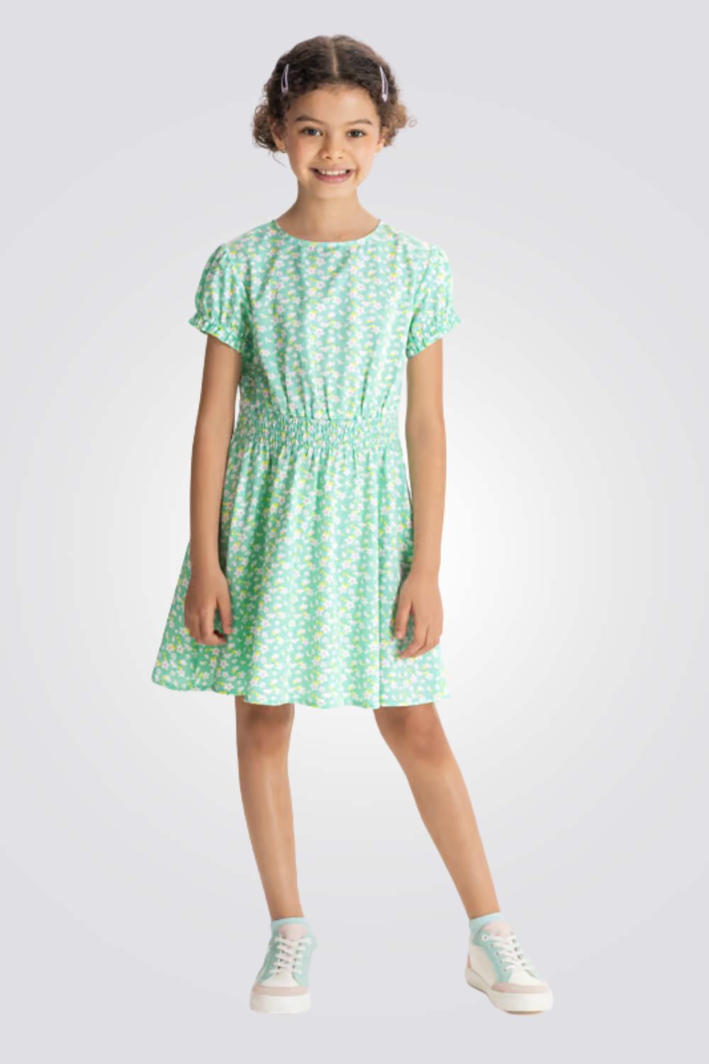 שמלה פרחונית קצרה לבנות 