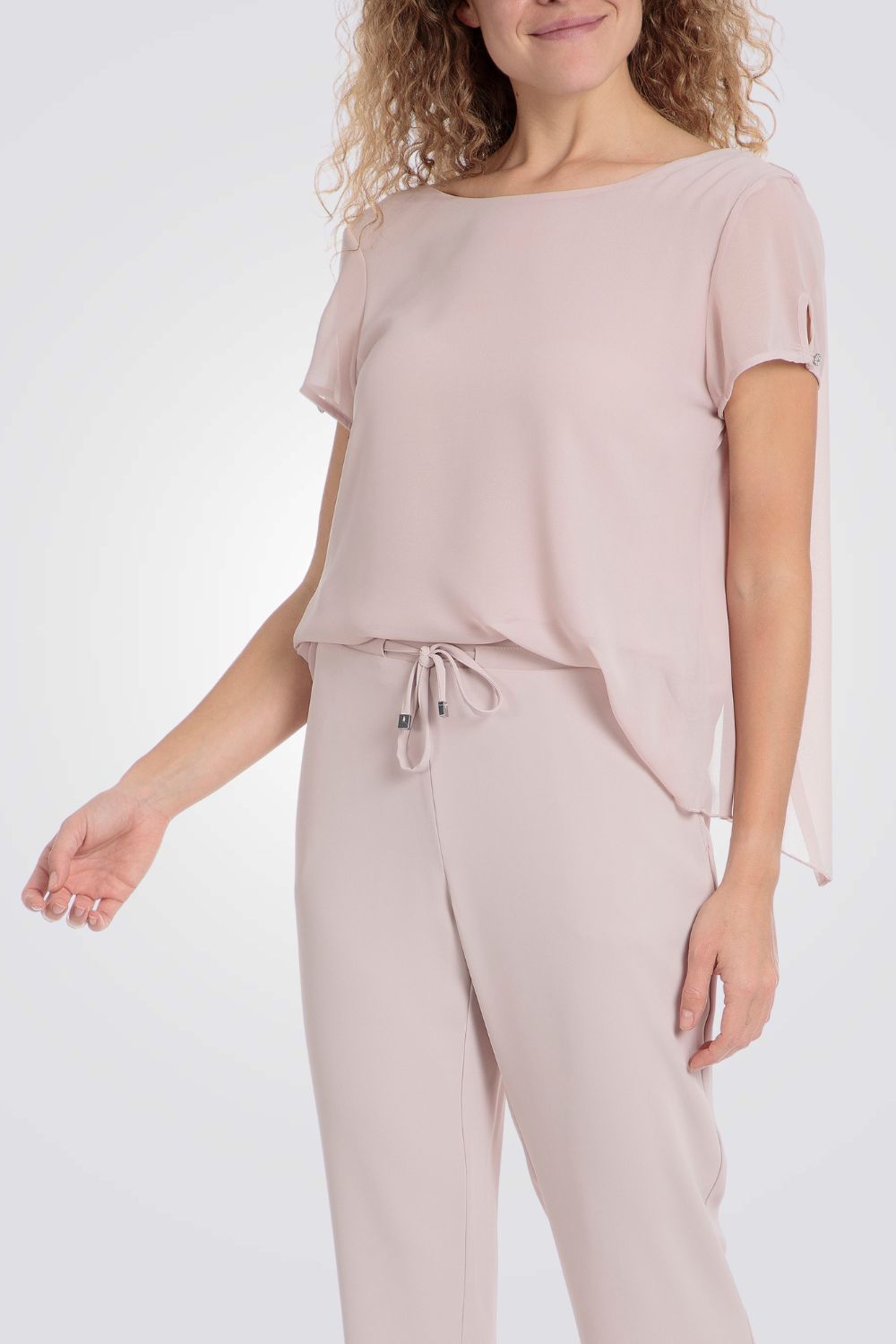 חולצה בד כפול בצבע ורוד