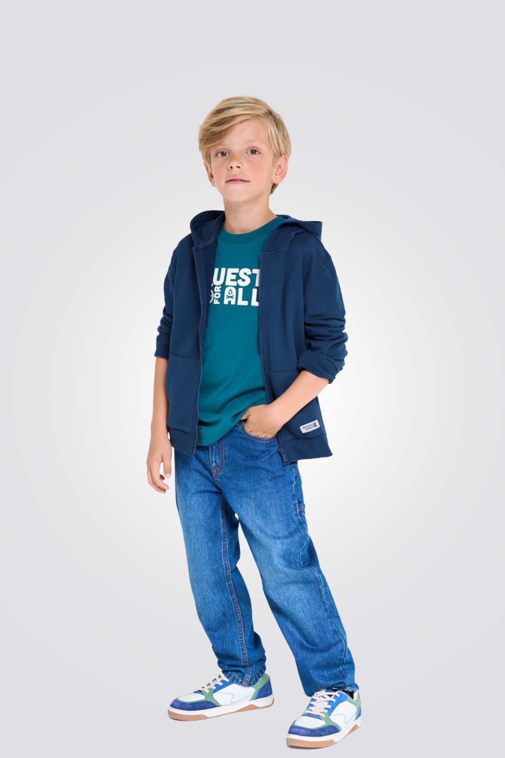 סווטשירט לילדים בצבע כחול עם קפוצ'ון