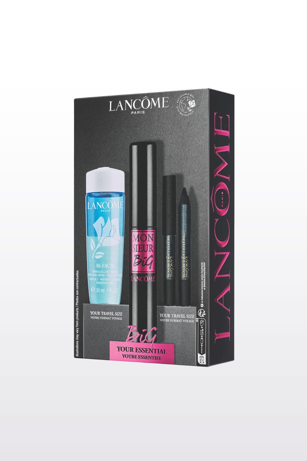 מארז טיפוח לאישה מסקרה 10 מ"ל + מסיר איפור עיניים 30 מ"ל + עפרון עיניים בגוון כחול מעושן 0.7  גרם Monsieur Big