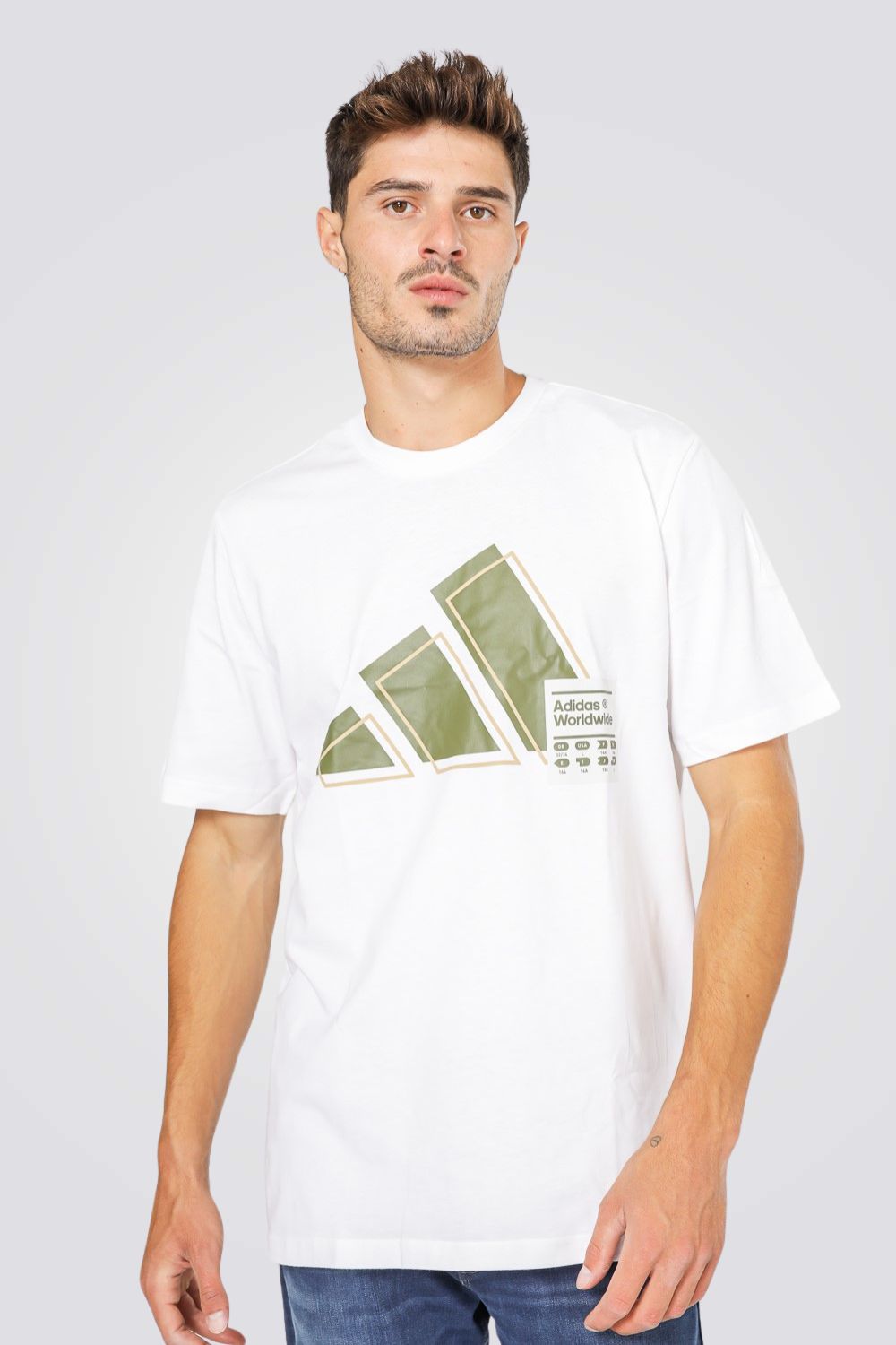 טישירט לגברים -3BAR LOGO בצבע לבן וזהב