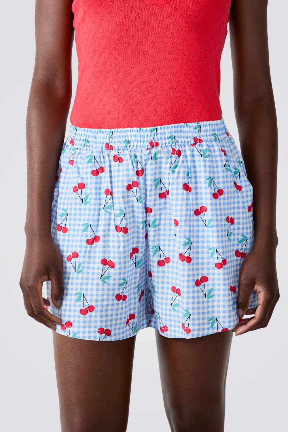 מכנסי פיג'מה קצרים בהדפס משבצות עם דובדבנים | איתם