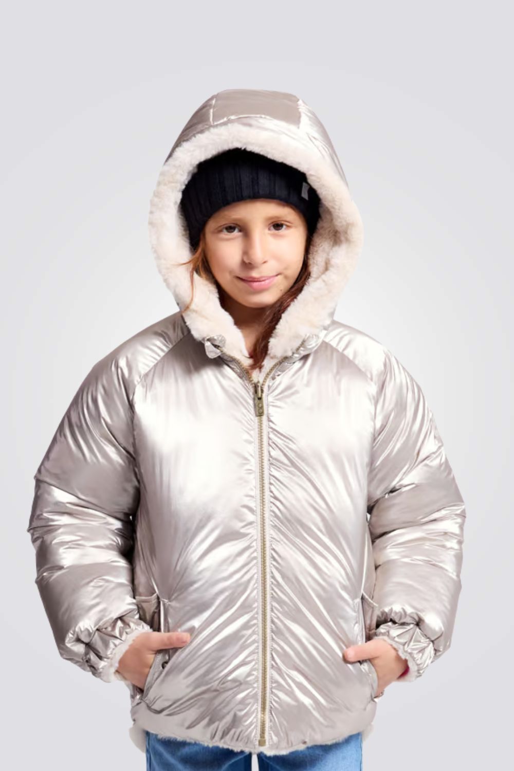 מעיל דו צדדי לילדות בצבע זהב 