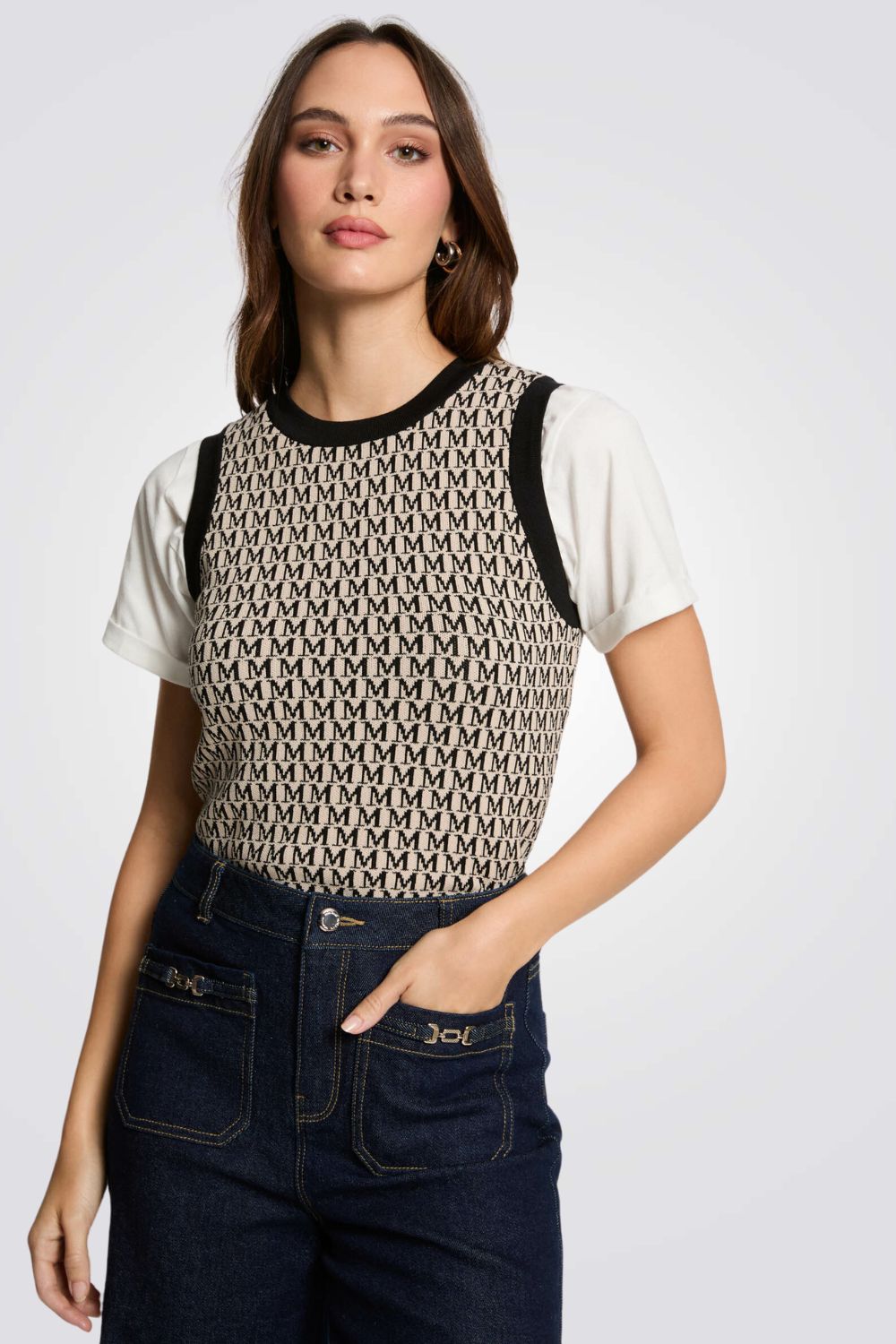 גופיות סריג כתפיות רחבות הדפס M