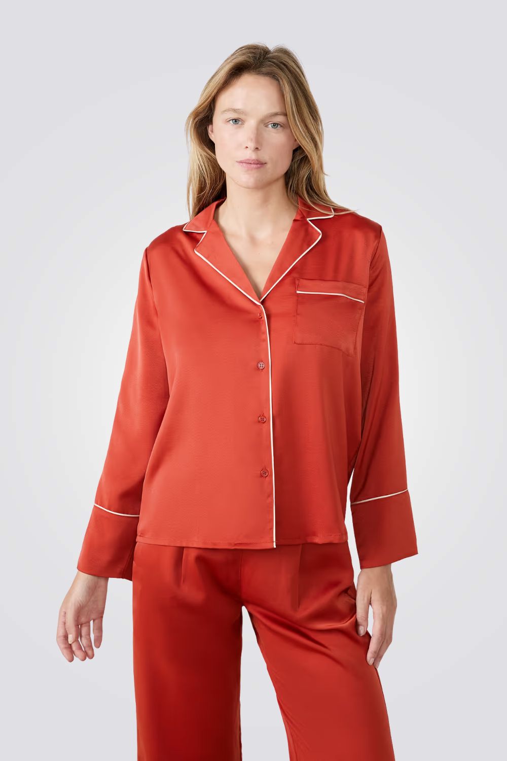 חולצת פיג’מה סאטן ארוכת שרוולים ERIKE לנשים | איתם