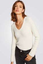 סוודר עם שרוולים ארוכים וצווארון V לנשים | מורגן 