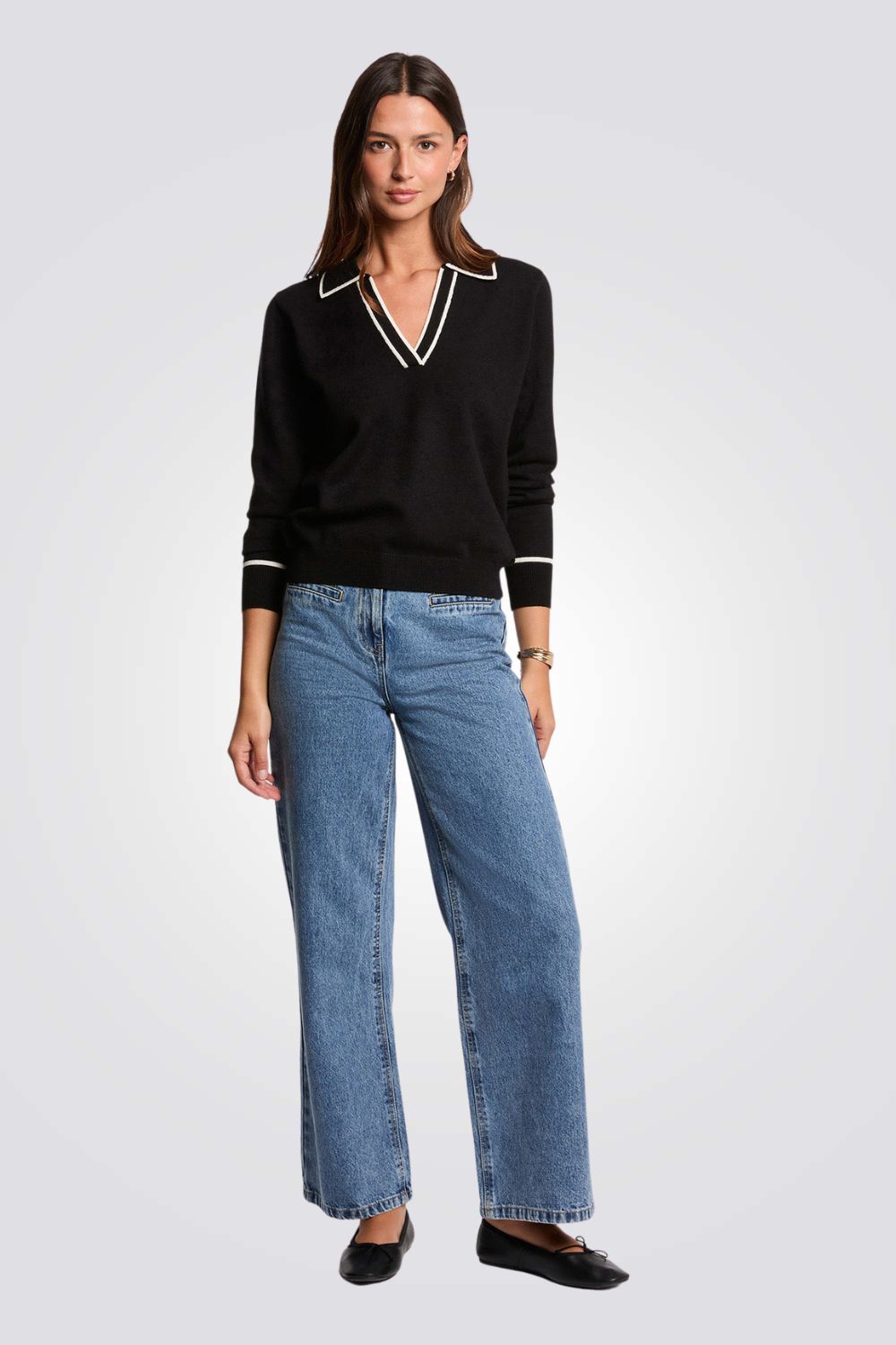 חולצת סריג עם צווארון פתוח לנשים| מורגן 
